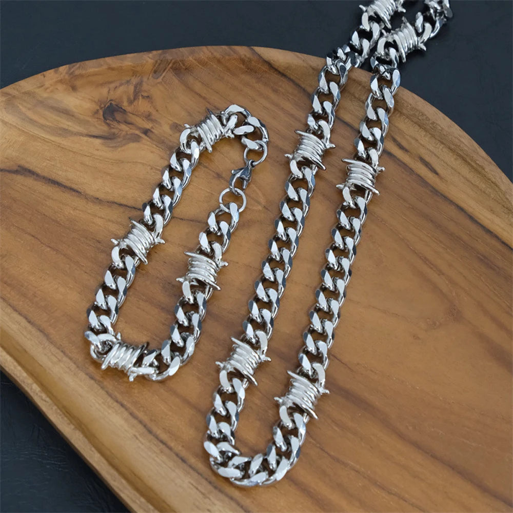 Barbed Wire Chain Necklace & Bracelet