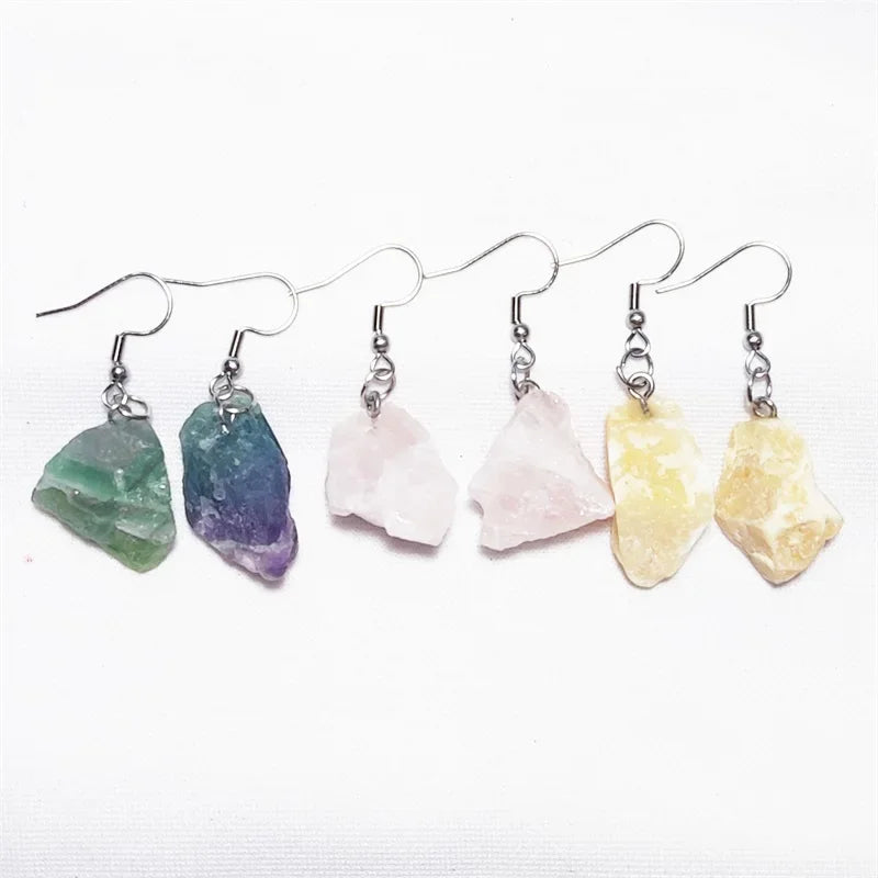 Raw Fluorite Stone Earrings, Natural Crystal product photo 3