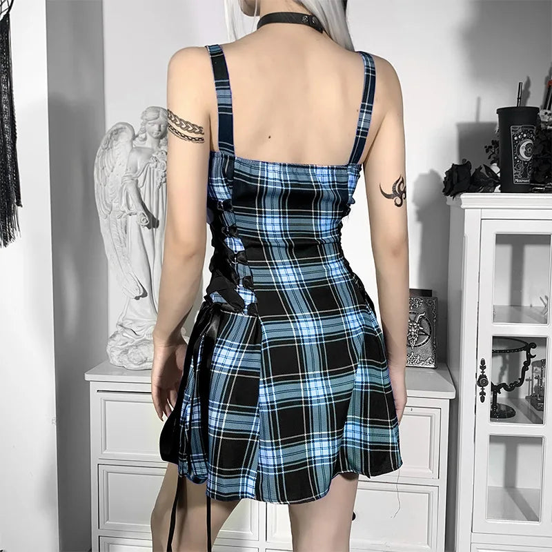 Gothic Plaid Bandage Mini Dress
