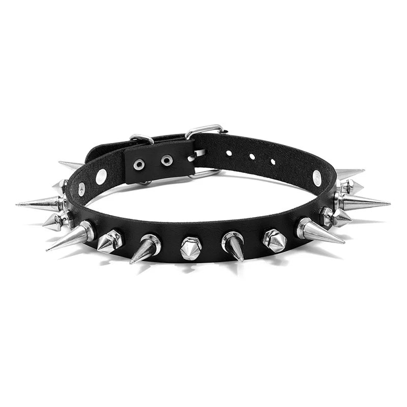 Long Spike Faux Leather Choker, Punk Collar product photo 5