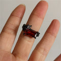 Black Coffin-Cut Red Stone Ring