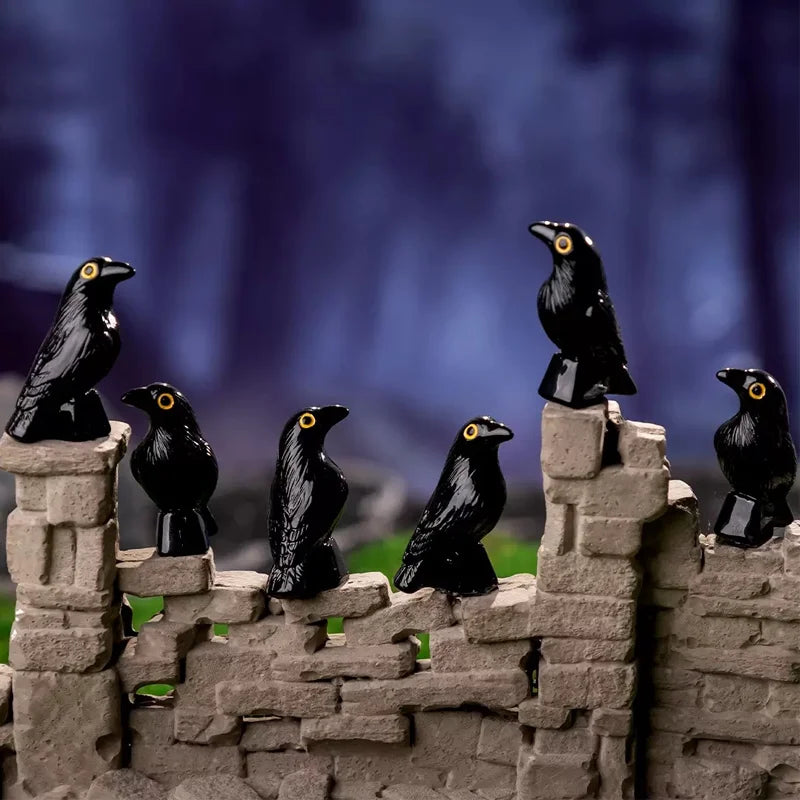 Black resin crow miniature figurines view 5