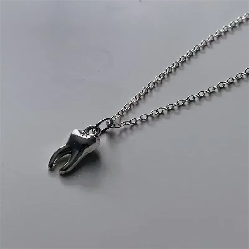 Antique Silver Tooth Pendant Necklace, Gothic product photo 5