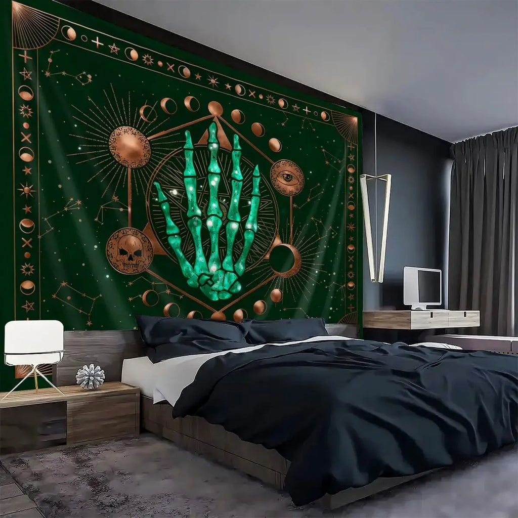 Skeleton Hands Sun & Moon Tapestry, Psychedelic product photo 5