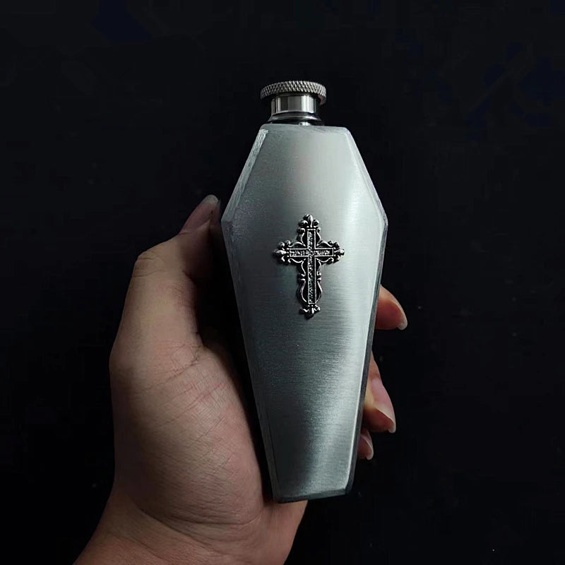 Coffin Cross Hip Flask, Stainless Steel 3.5oz product photo 3