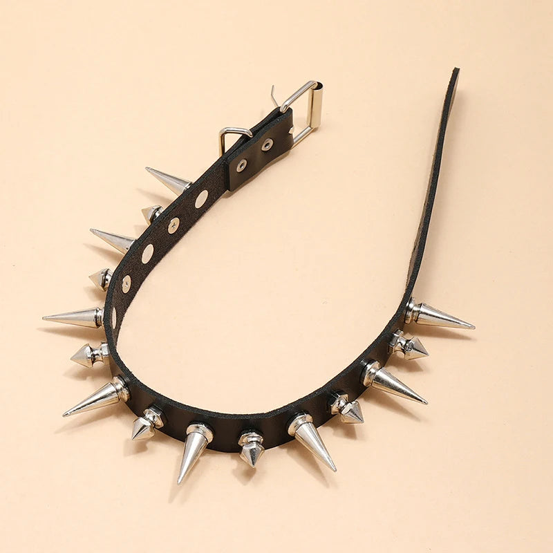 Long Spike Faux Leather Choker, Punk Collar product photo 2