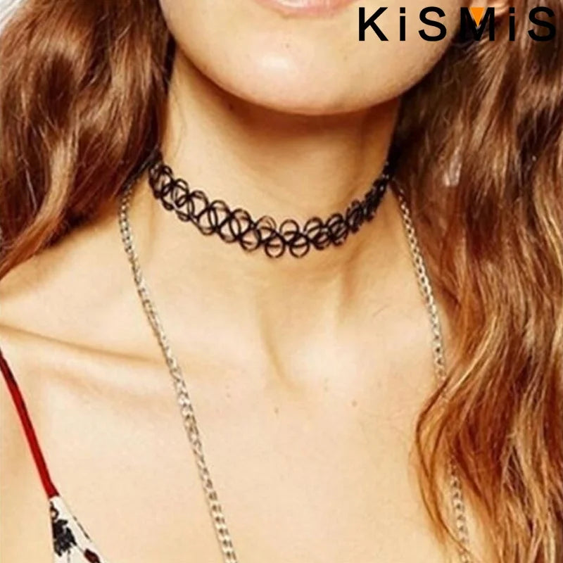 Black lace gothic choker necklace set 6 piece, view 5