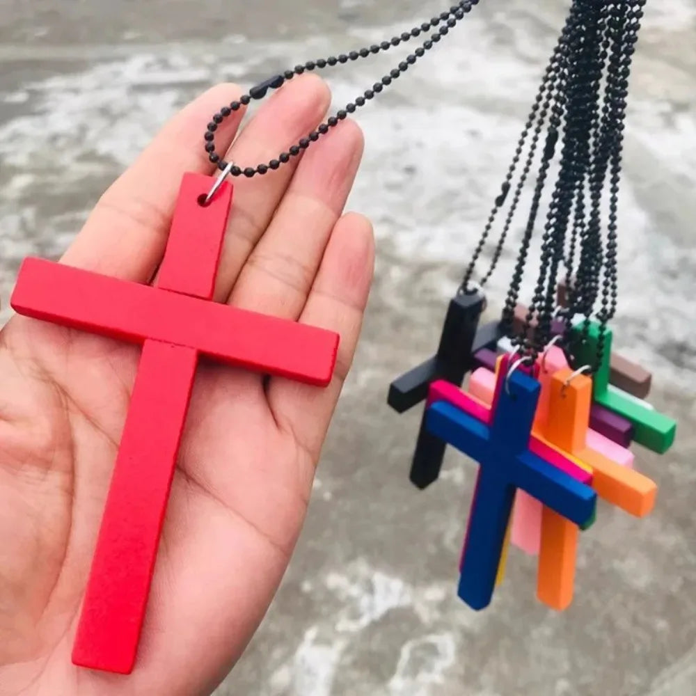 Punk Wooden Cross Pendant Necklace, Gothic