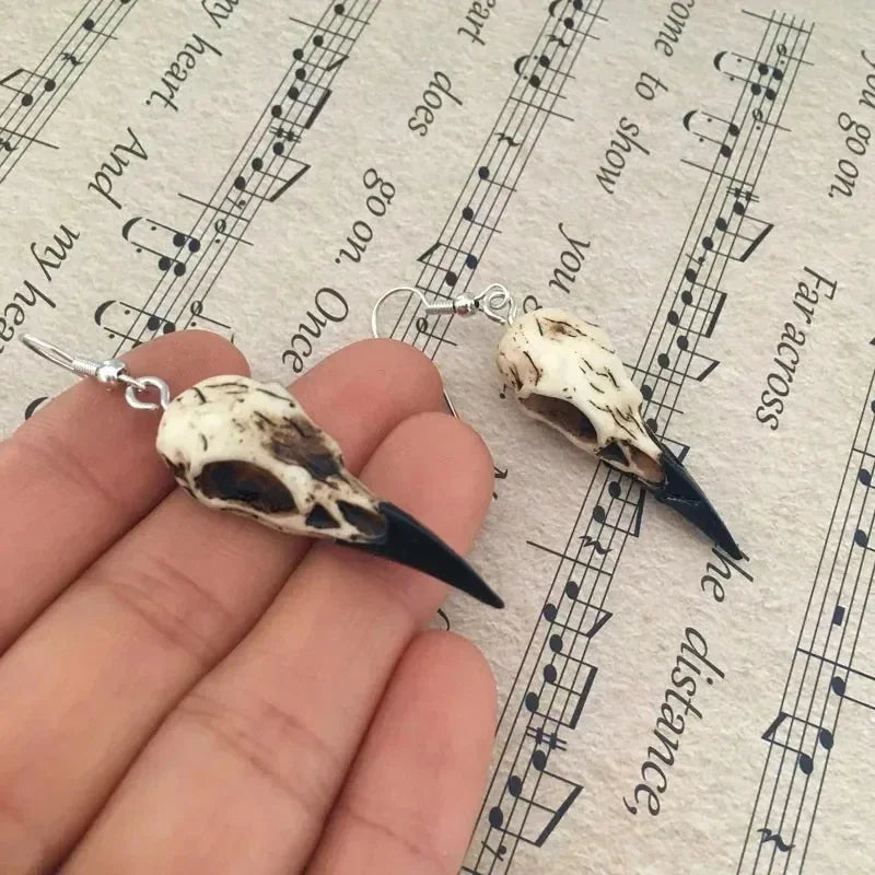 3D resin raven crow skull earrings, view 4