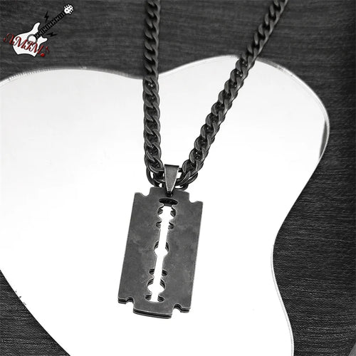 Razor Blade Pendant Necklace, Punk Steel