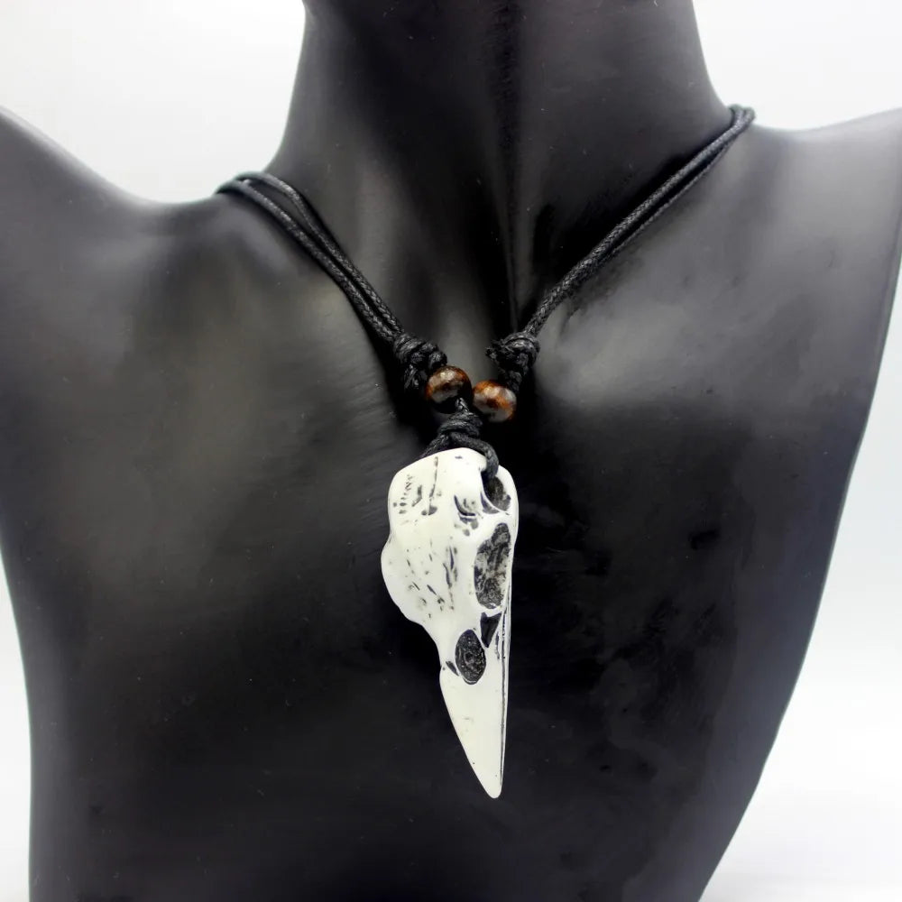 Gothic crow skull resin pendant necklace view 2