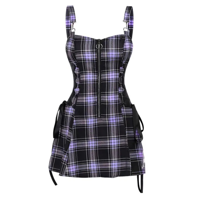 Gothic Plaid Bodycon Sleeveless Mini Dress