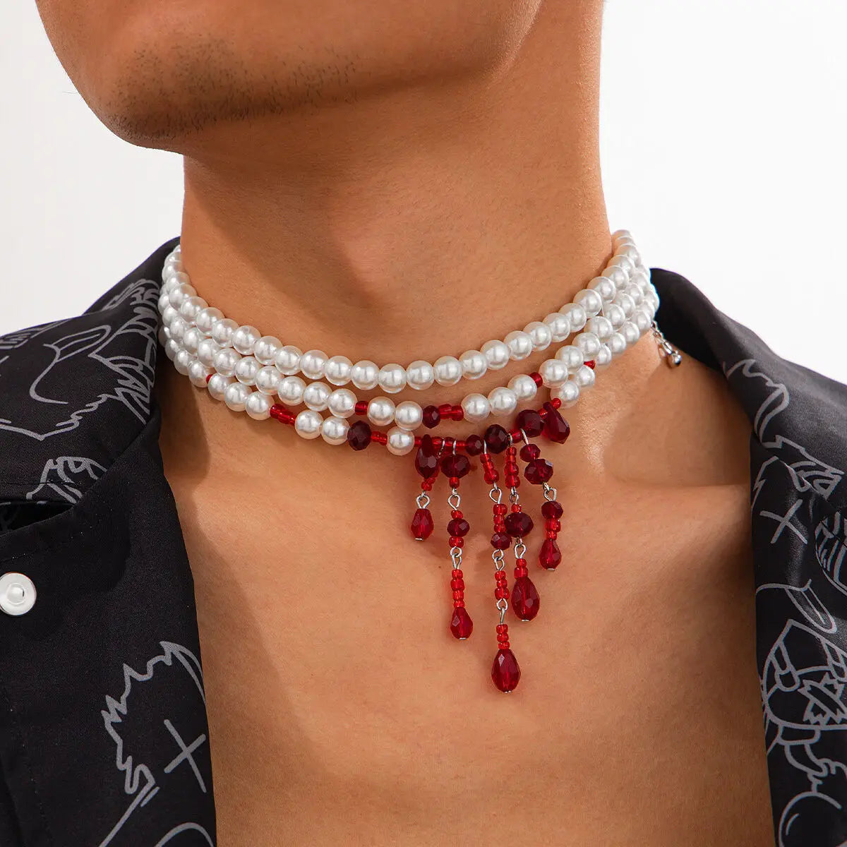 Dripping Blood Pearl Necklace, Gothic product photo 4