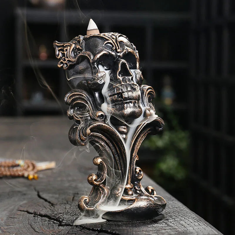 Gothic skull backflow incense burner resin ornament, view 2