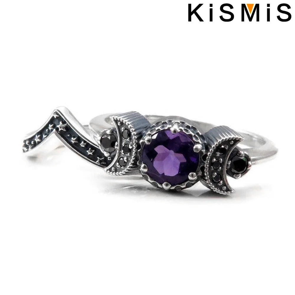 Triple moon goddess witch rings set, view 4