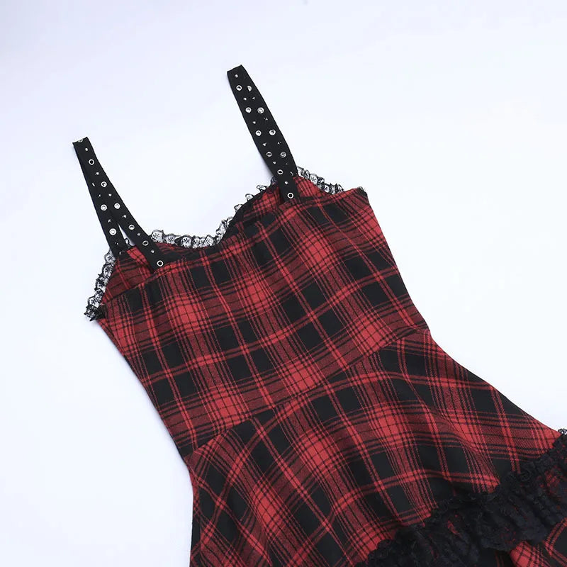 Red Plaid Deep-V Suspender Set