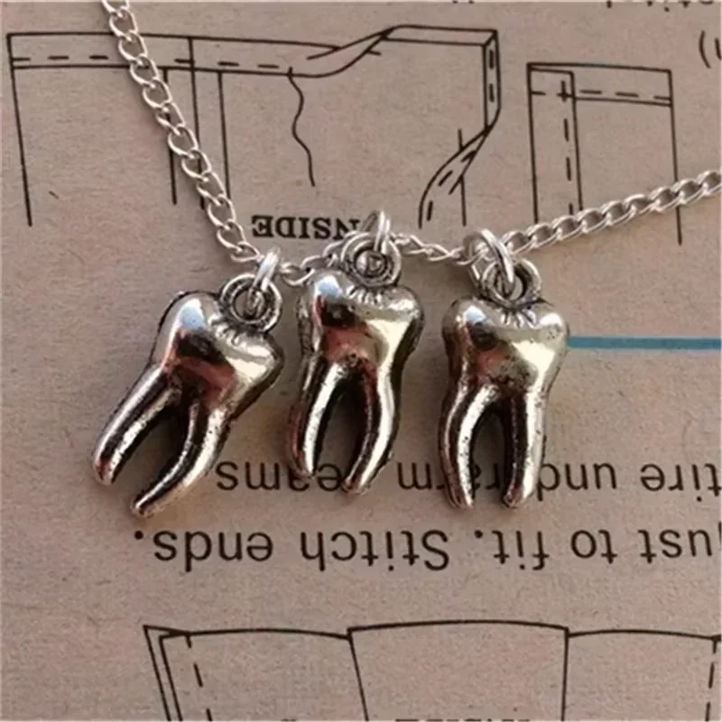 Antique Silver Tooth Pendant Necklace, Gothic product photo 6