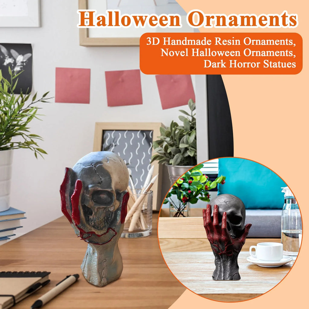 3D gothic skull statue handmade resin decor view 5