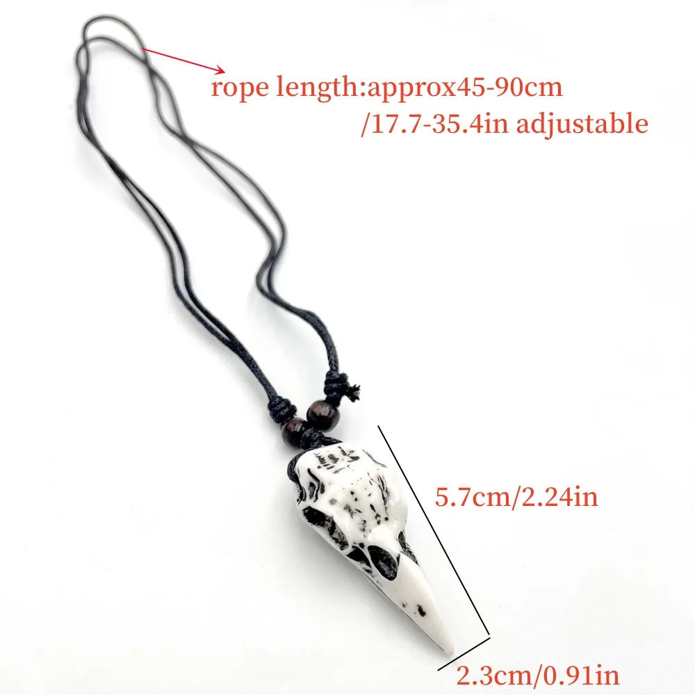 Gothic crow skull resin pendant necklace view 3