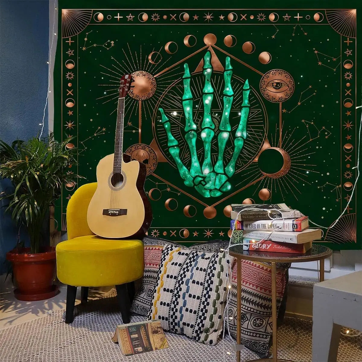 Skeleton Hands Sun & Moon Tapestry, Psychedelic product photo 2
