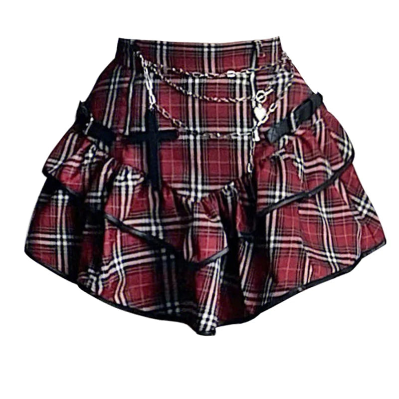 Red Plaid High Waist Mini Skirt