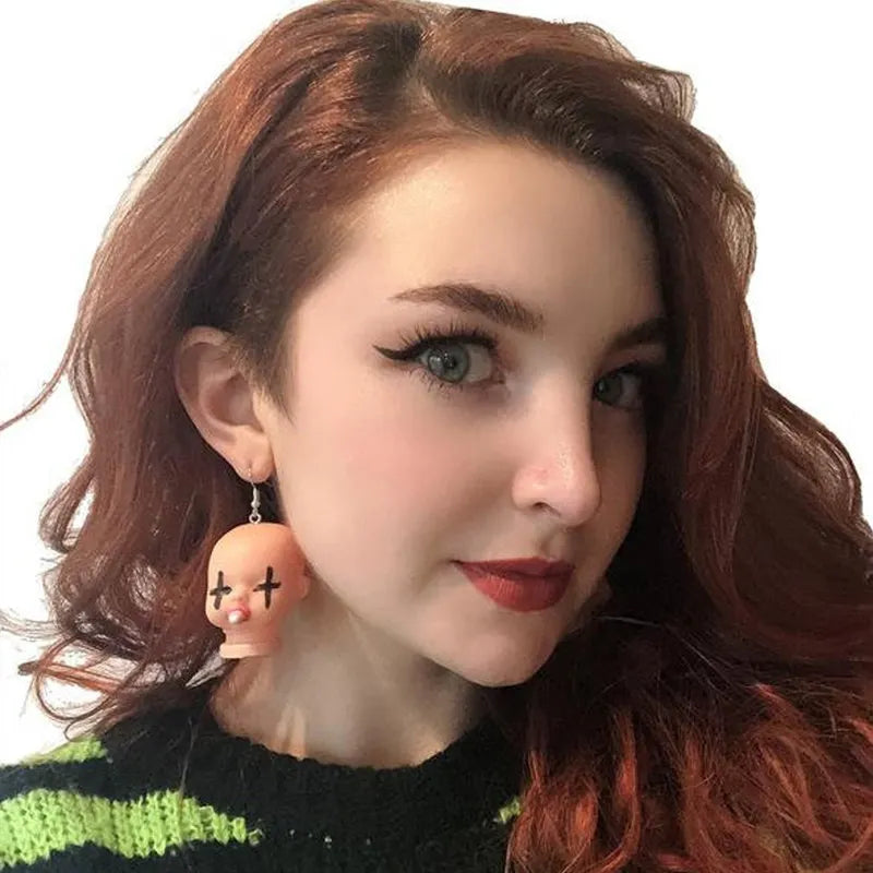 Yami kawaii doll head kitsch earrings, view 1