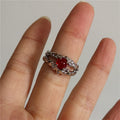 Silver Vine Round Red Cabochon Ring