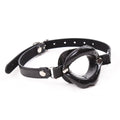 Black silicone lips open-mouth gag on an adjustable black strap
