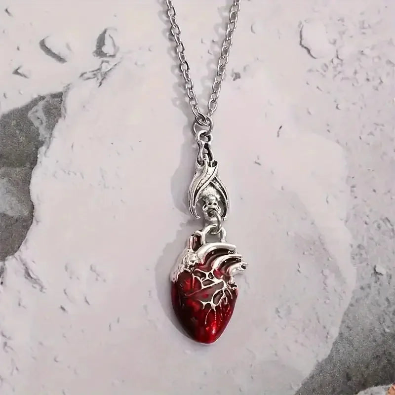 Vampire Bat Bloody Heart Necklace, Gothic