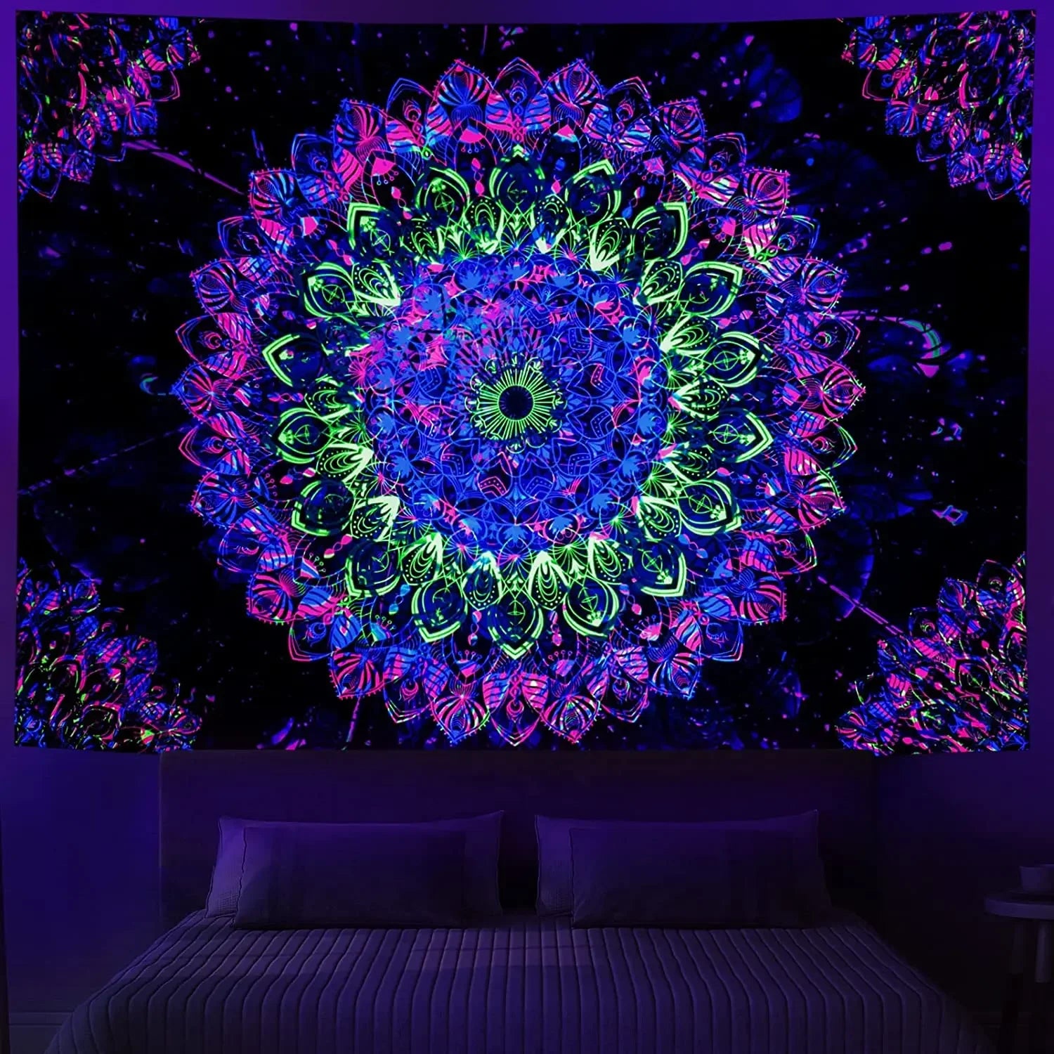 Neon Hamsa Hand Tapestry, Cosmic UV Wall Art product photo 4