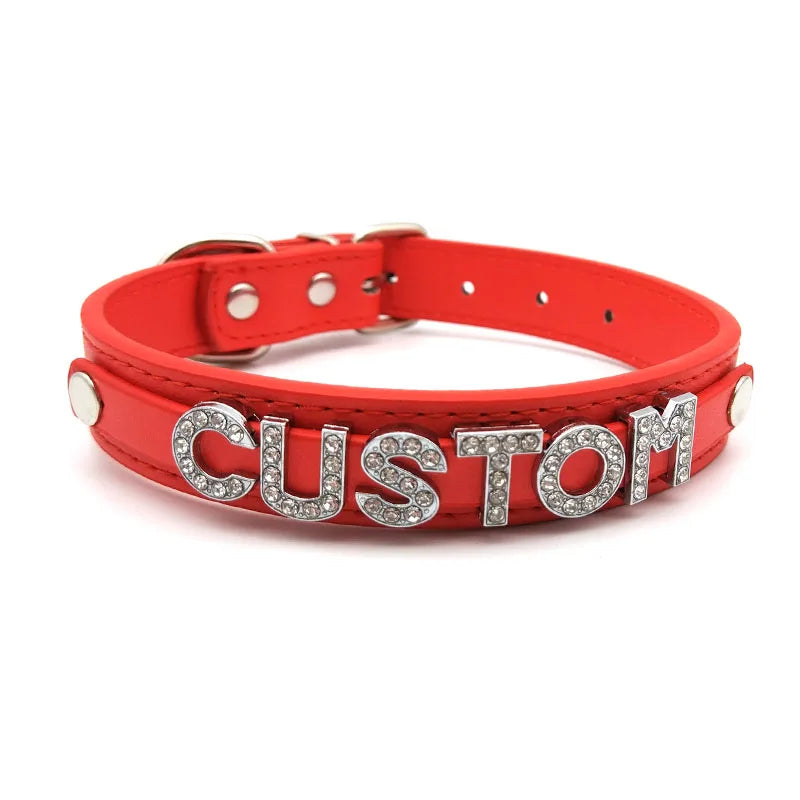 Red PU Leather Name Collar, Custom Choker product photo 5