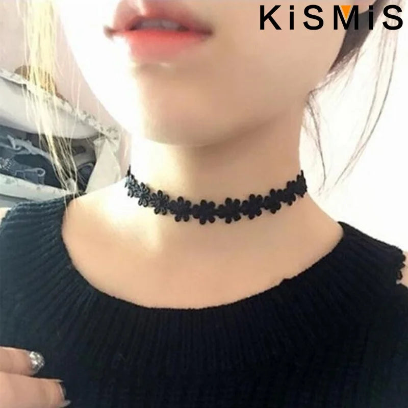 Black lace gothic choker necklace set 6 piece, view 3