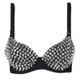 Black bra with silver spike details on a white background
