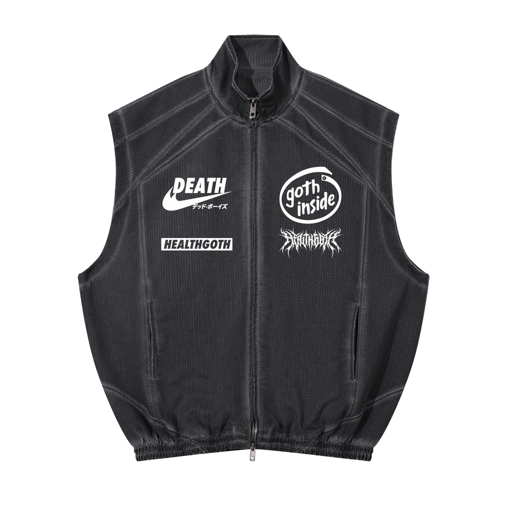 Health Goth Unisex Vintage Wash Mesh Full-Zip Vest