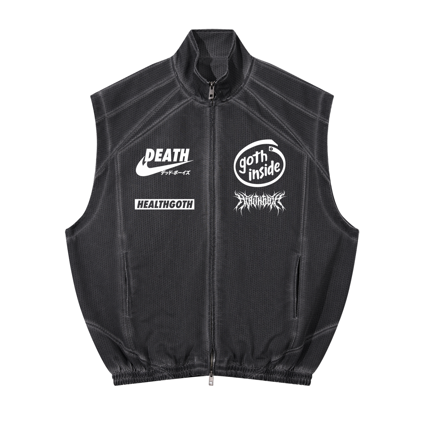 Health Goth Unisex Vintage Wash Mesh Full-Zip Vest