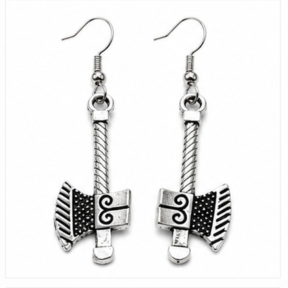 Silver Axe Dangle Earrings