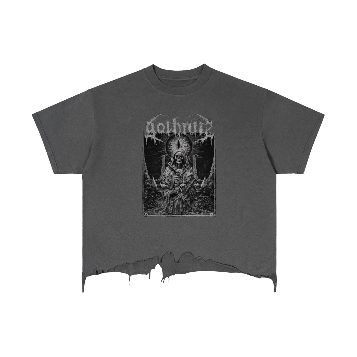 Goth Nite Vintage Wash Boxy Distressed Hem T-Shirt