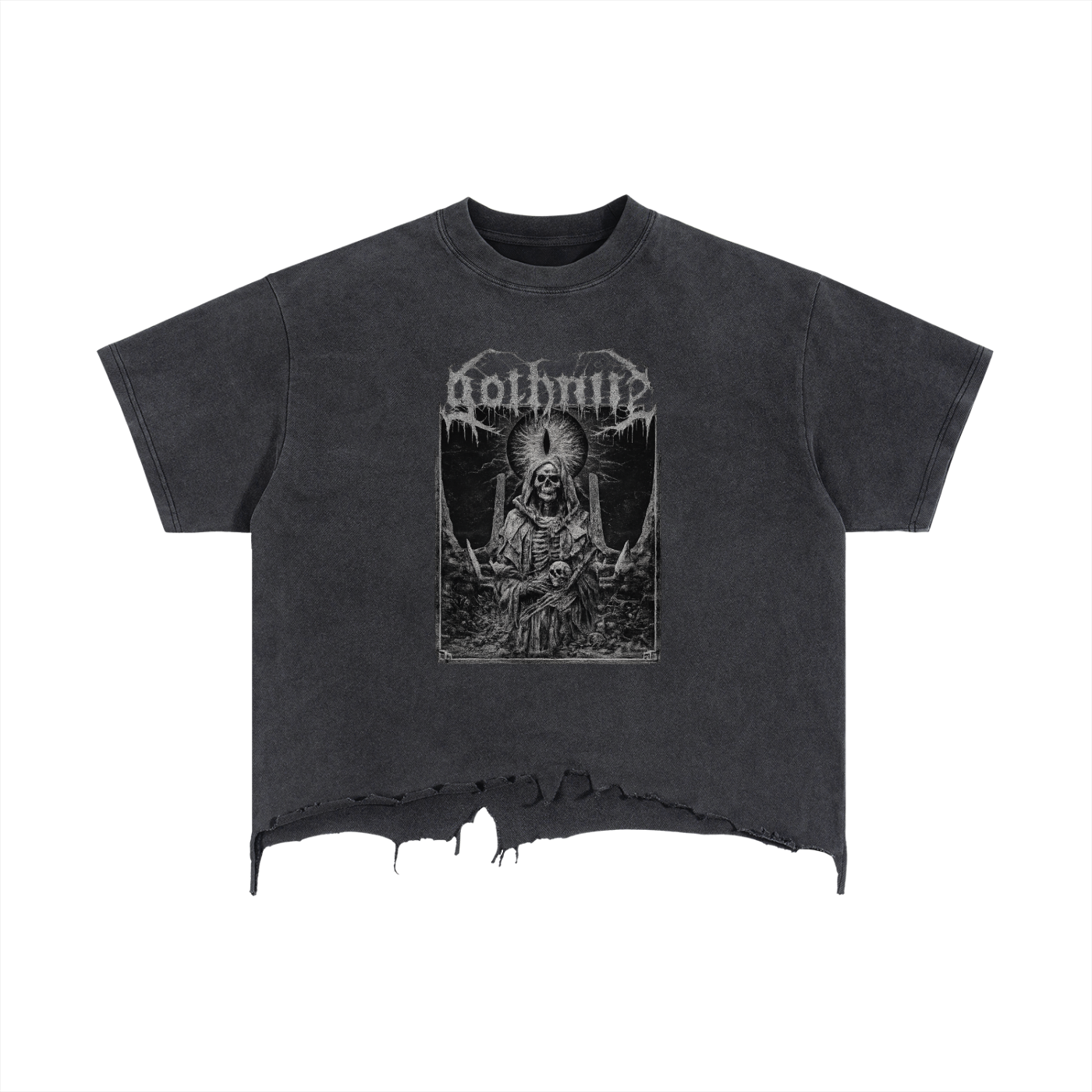 Goth Nite Vintage Wash Boxy Distressed Hem T-Shirt