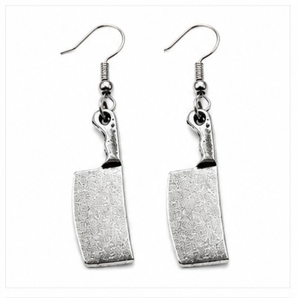 Silver Meat Cleaver Dangle Earrings