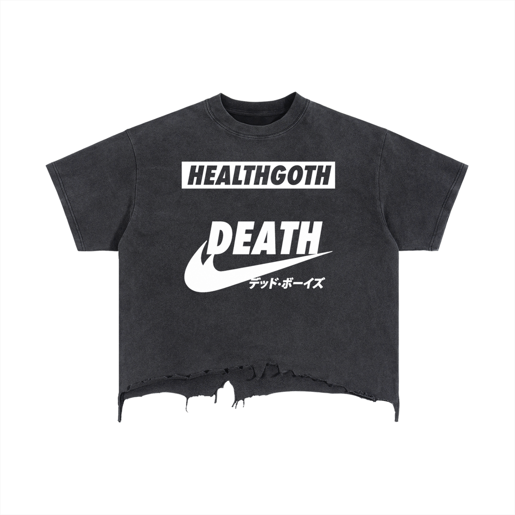Health Goth Vintage Wash Boxy Distressed Hem T-Shirt