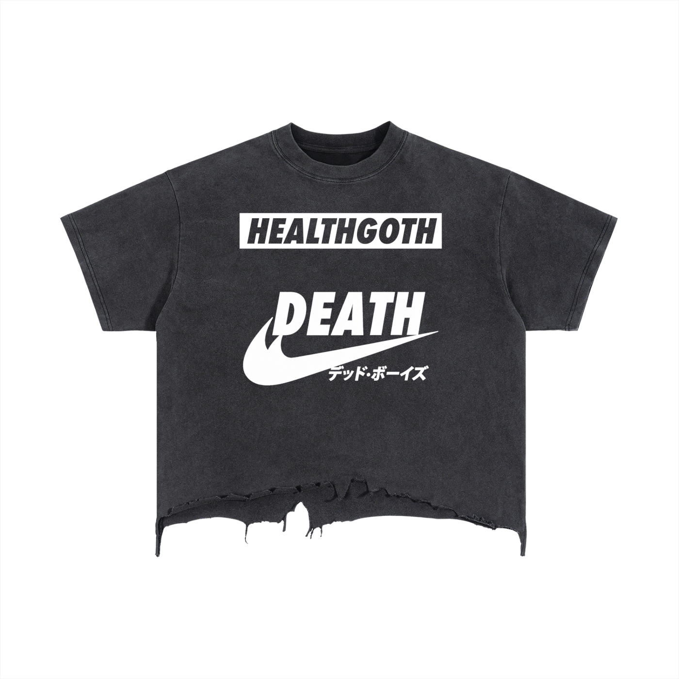 Health Goth Vintage Wash Boxy Distressed Hem T-Shirt
