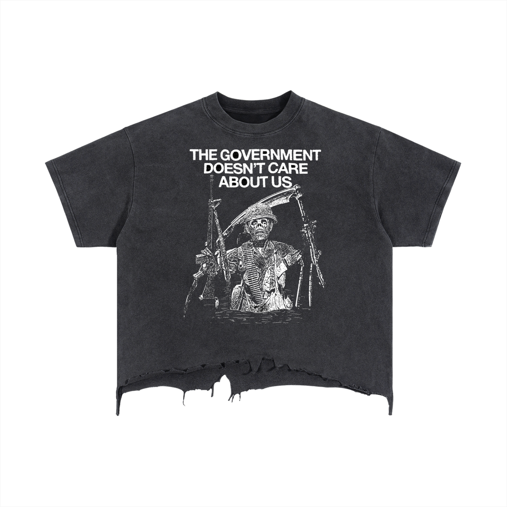 Dont Care Vintage Wash Boxy Distressed Hem T-Shirt