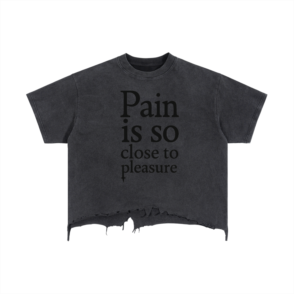 Pain Vintage Wash Boxy Distressed Hem T-Shirt