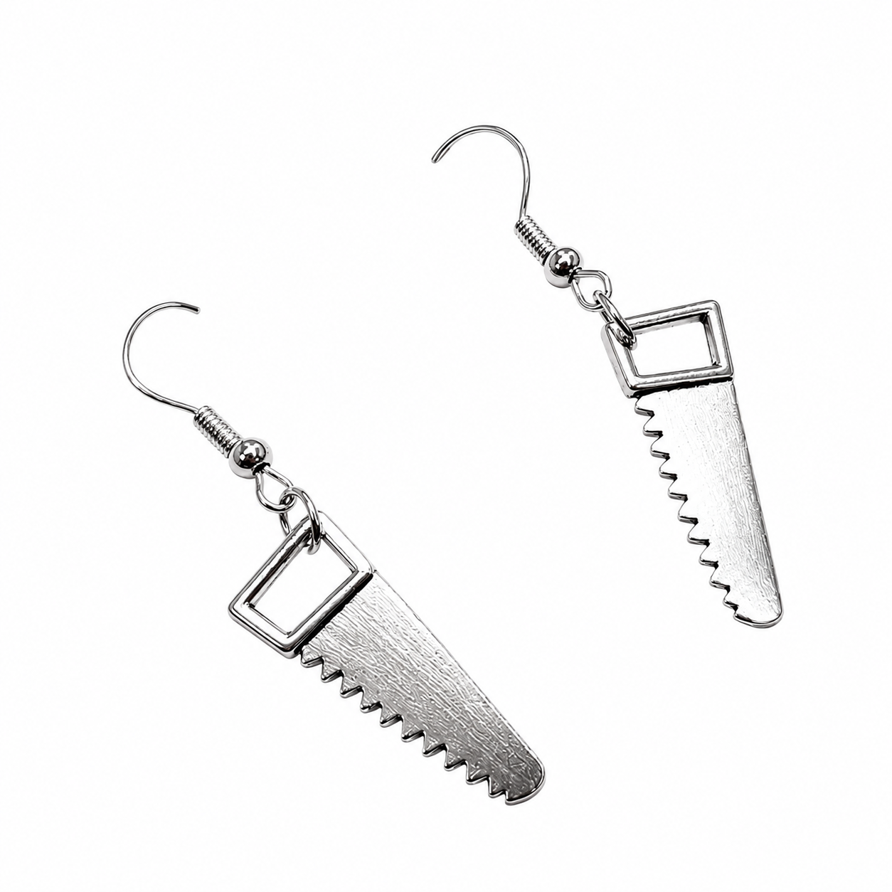 Silver Hand Saw Dangle Earrings