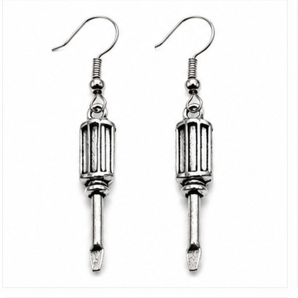 Silver Screwdriver Dangle Earrings