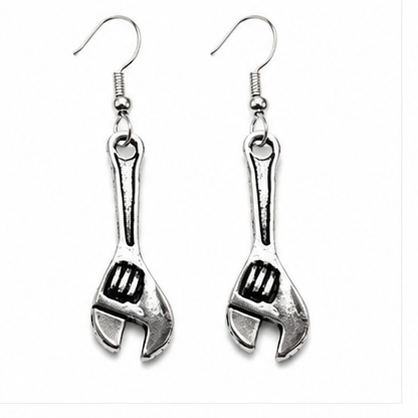 Silver Wrench Dangle Earrings